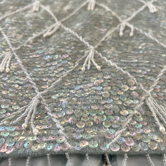 Vintage baby blue iridescent sequin pearl retro flapper top M - Picture 7 of 8